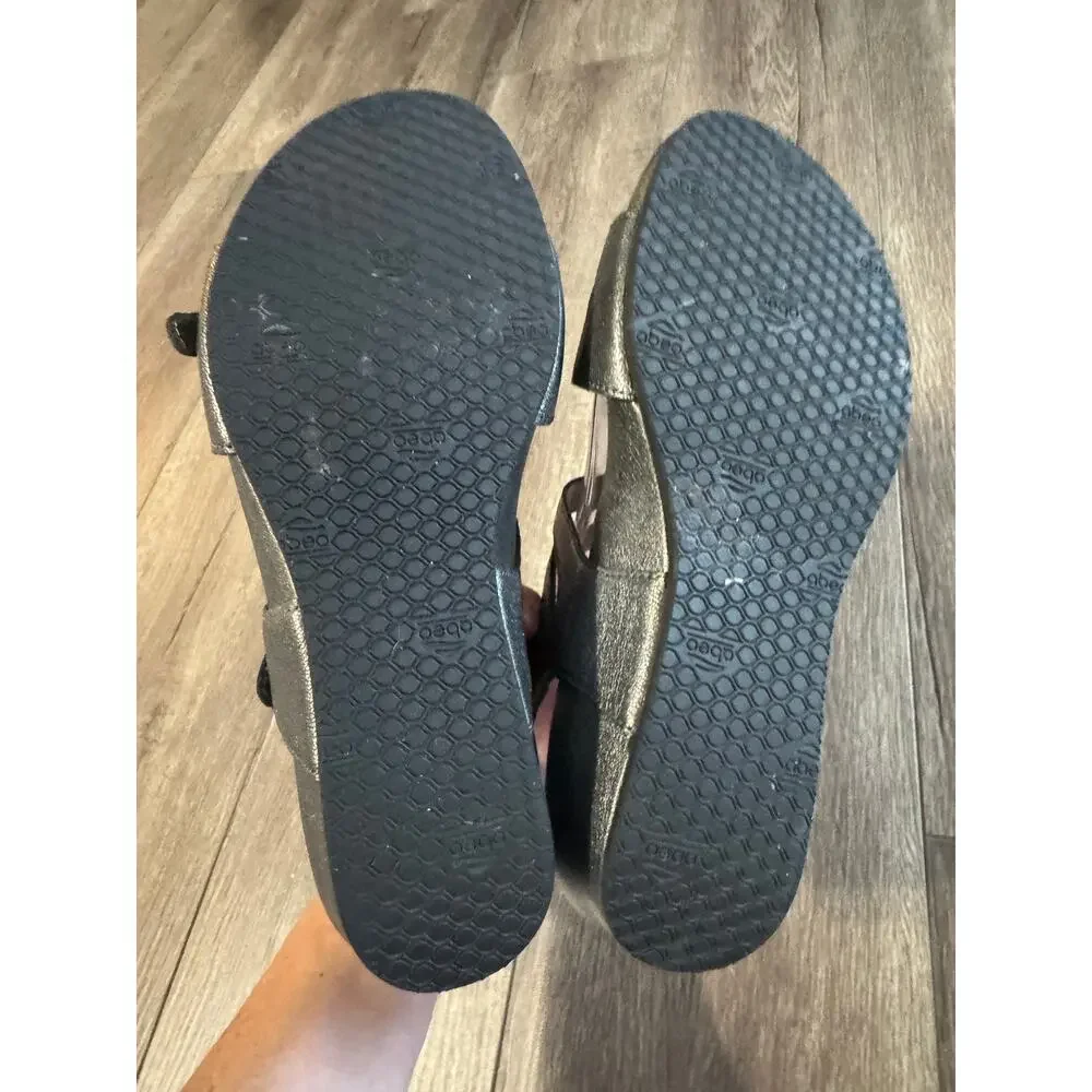 Abeo Greta Comfort Wedge Leather Sandals Gray Silver‎ Pewter Size 8